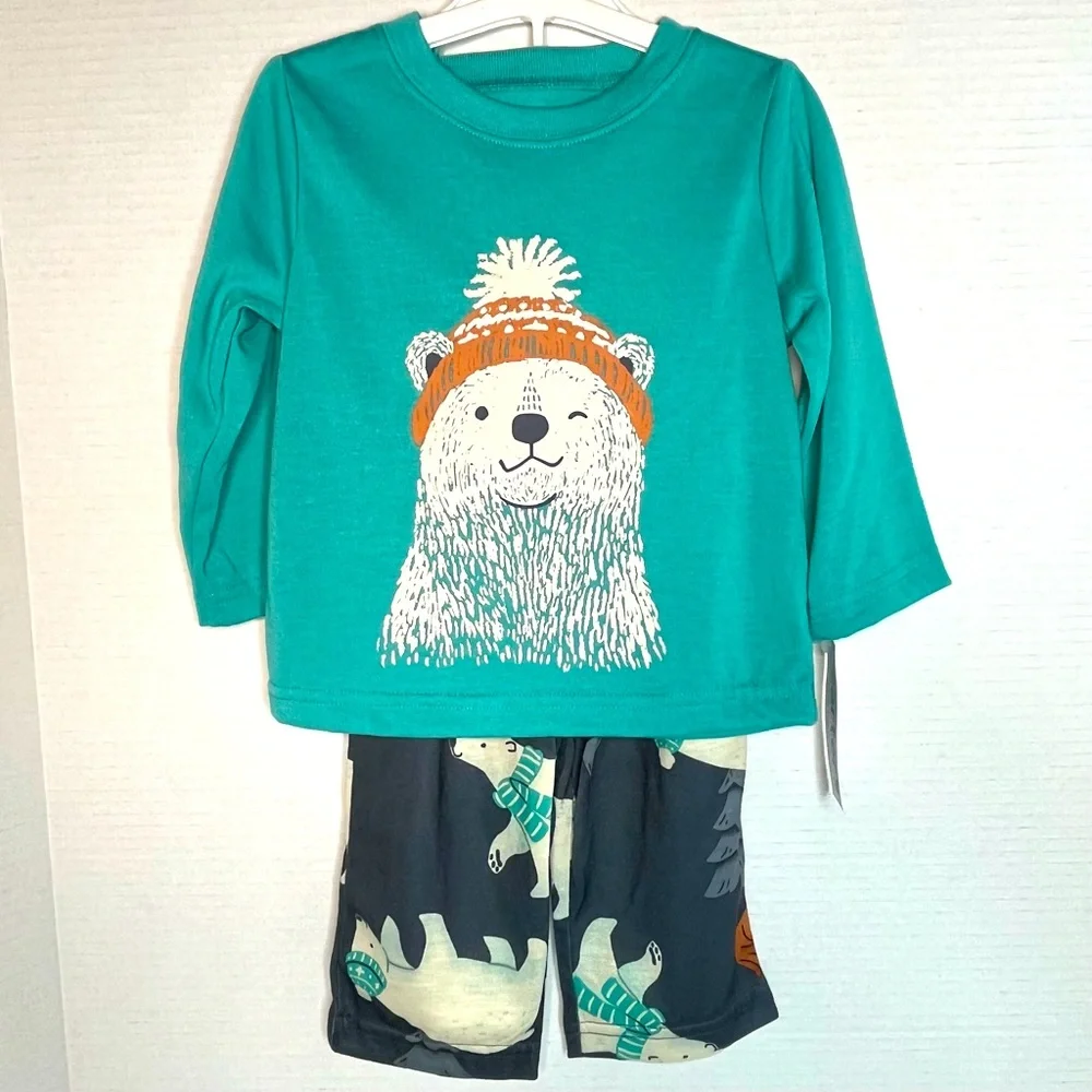 Carter's Blue Green Toddler Boys' 2pc Polar Bear Long Sleeve Pajama Set 12M NEW!
